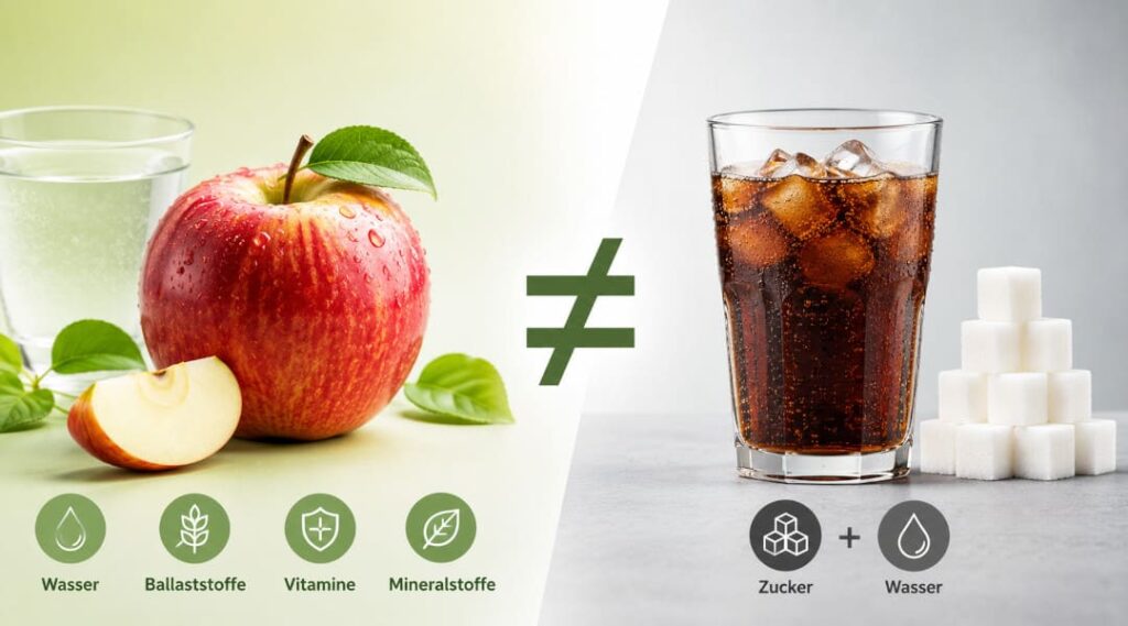 Fruchtzucker in Obst – Vergleich zwischen Apfel und zuckerhaltigem Softdrink